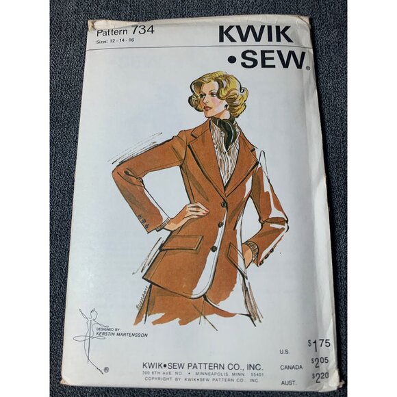 Kwik Sew Misses Jacket Sewing Pattern sz 12-16 734 - uncut - Picture 4 of 9